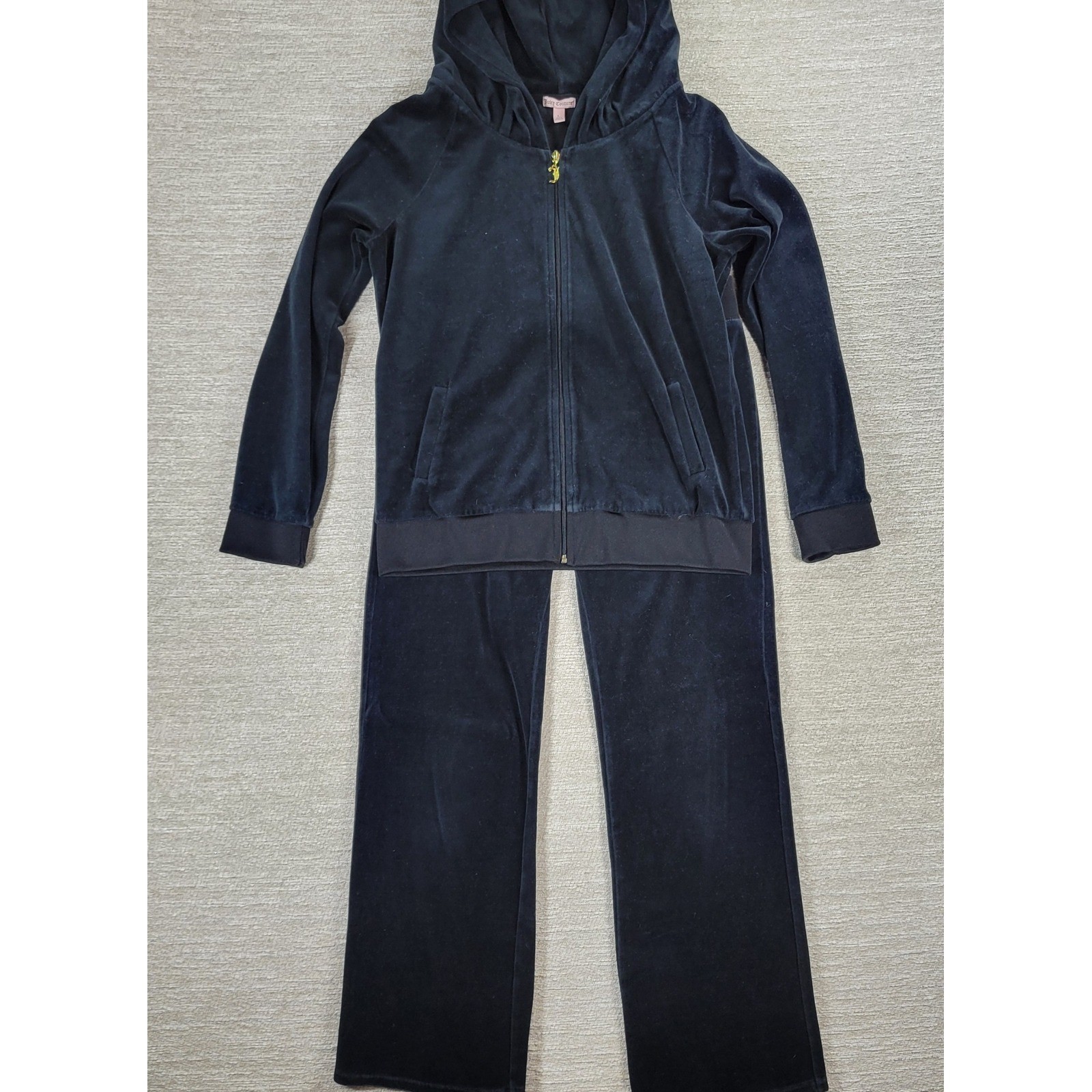 VTG Juicy Couture Velour Track Suit L Black Gold Bling Y2K Low Rise Hoodie Cozy
