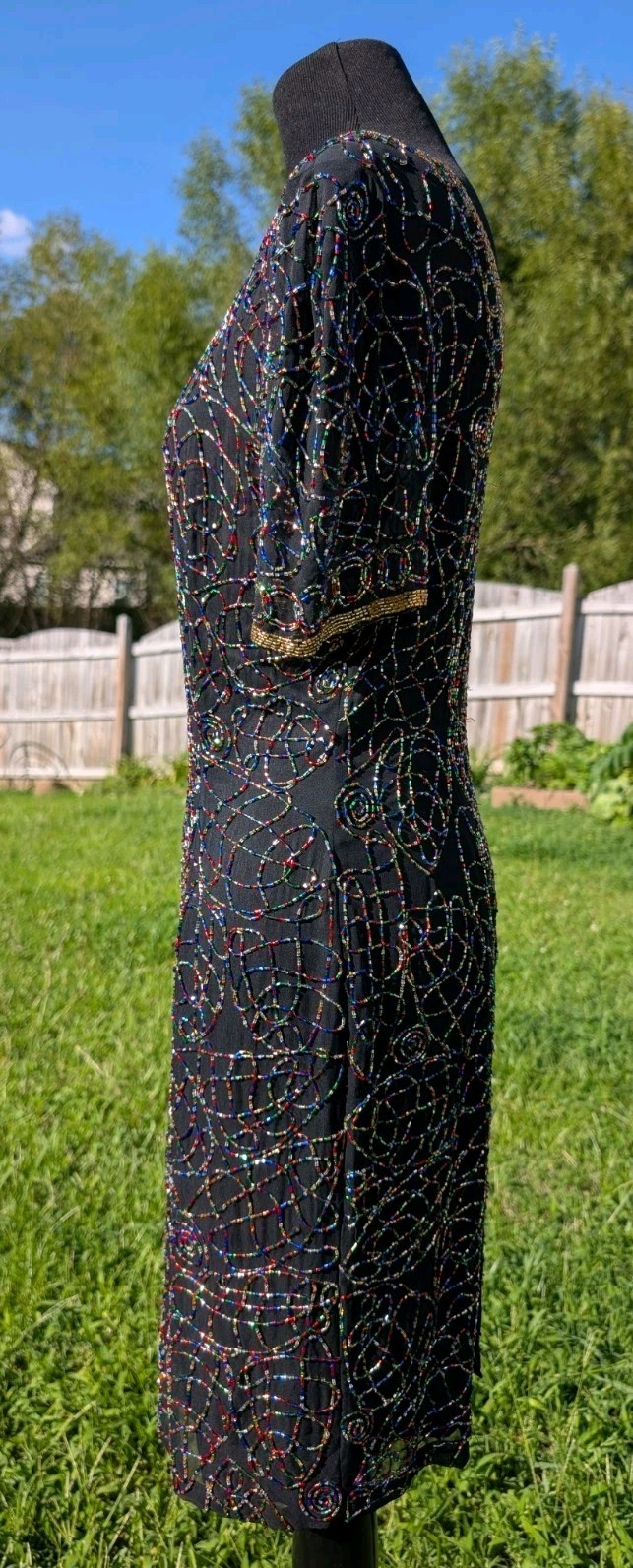 VINTAGE NITELINE SILK BEADED BLACK KNEE LENGTH DRESS COCKTAIL EVENING SIZE 6