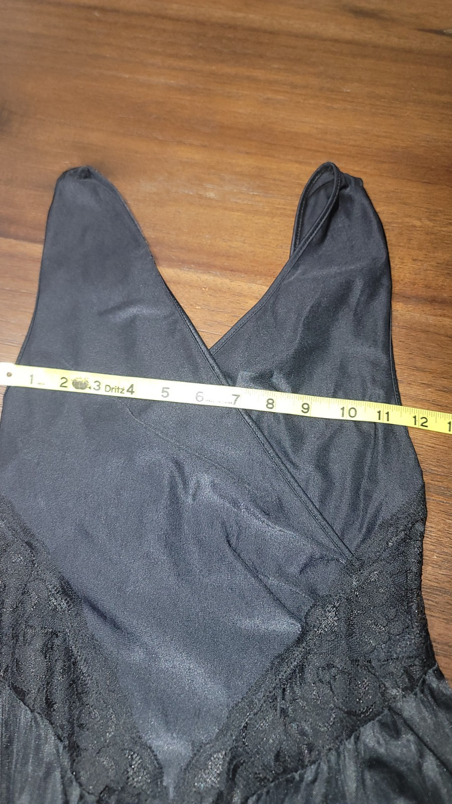 VINTAGE PEAU DE ROSE BLACK NYLON Sexy NIGHTGOWN LACE SIZE Small
