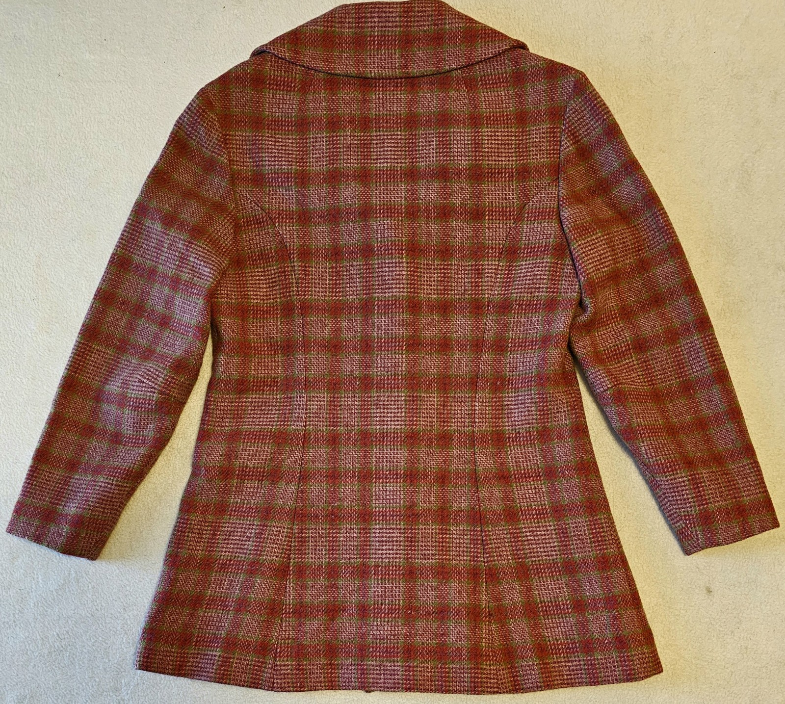Vtg 1960’s PENDLETON Long 4-Button Fitted Blazer Womens S Salmon Plaid