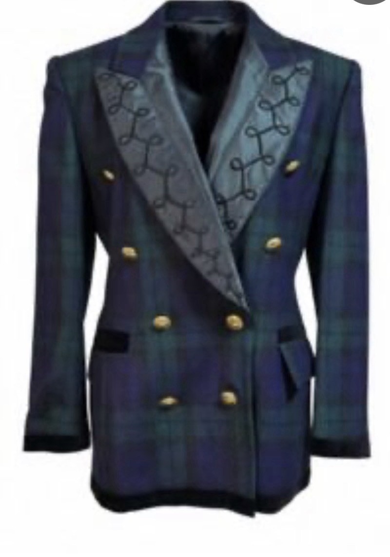 Escada Margaretha Ley Vintage Wool Blazer Jacket Plaid Blue Green