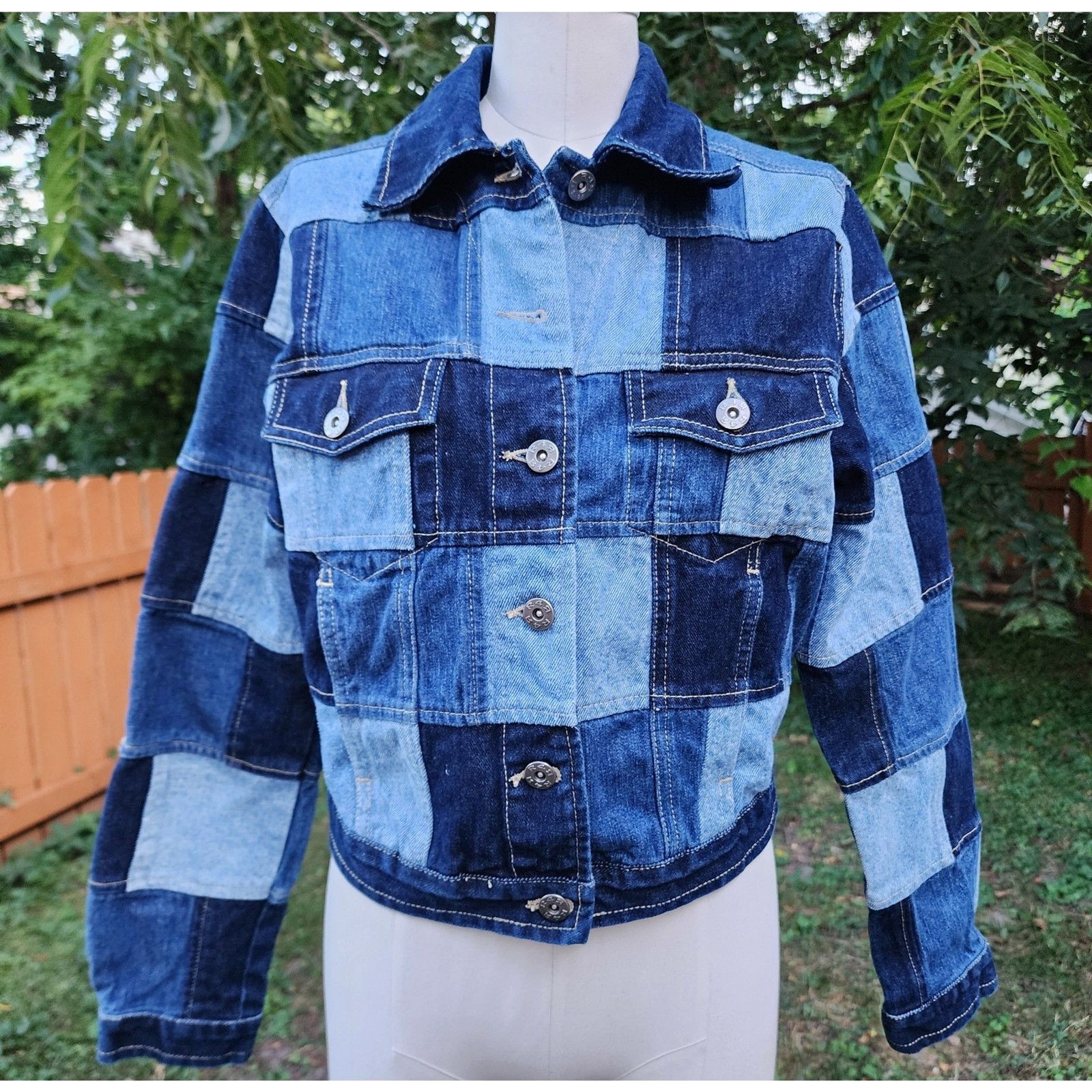 Vintage Patchwork Denim Jacket 1990s does 1970s Rav 4 Real Cotton Jean Jacket