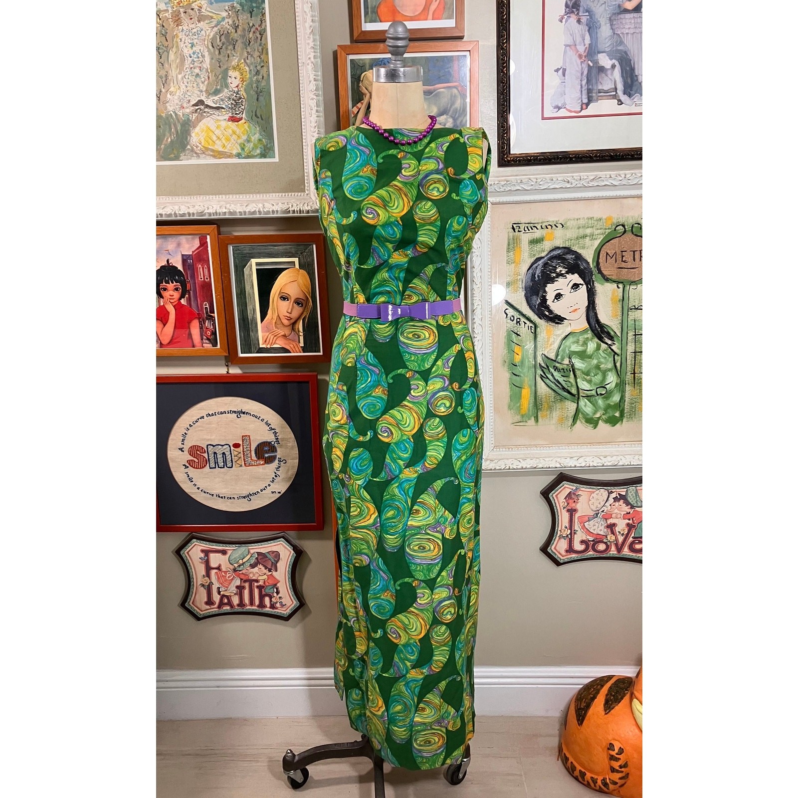Vintage 1960s Calabash House Ja-Na of Hawaii Maxi Dress Paisley Abstract Cotton