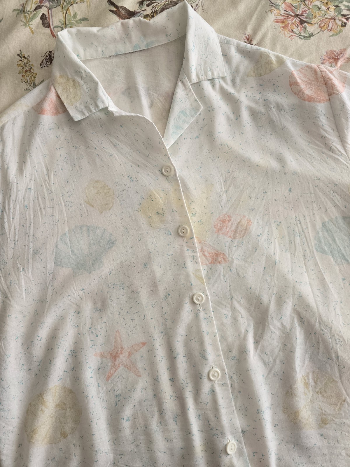 Vintage 80s 90s Seashell Button Up Blouse Womens Large XL Beach Nautical Mermaid