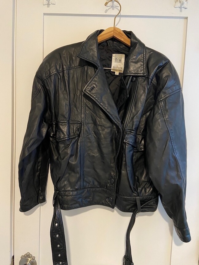 Vintage ‘60s-’70s Genuine BLACK LEATHER Moto BIKER JACKET Women M /Origi $195