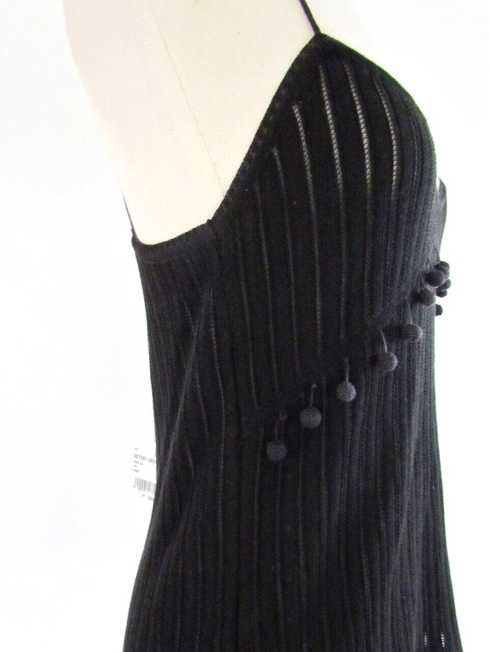 Chloé Black Crochet Top Knit Camisole Pom Pom L Italy Y2K Deadstock