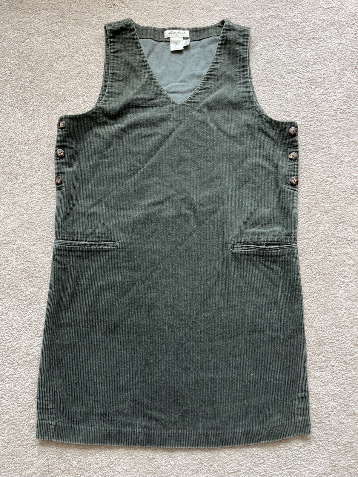 Eddie Bauer VTG vintage Corduroy Mini Overall Dress Size M Hunter Green Jumper