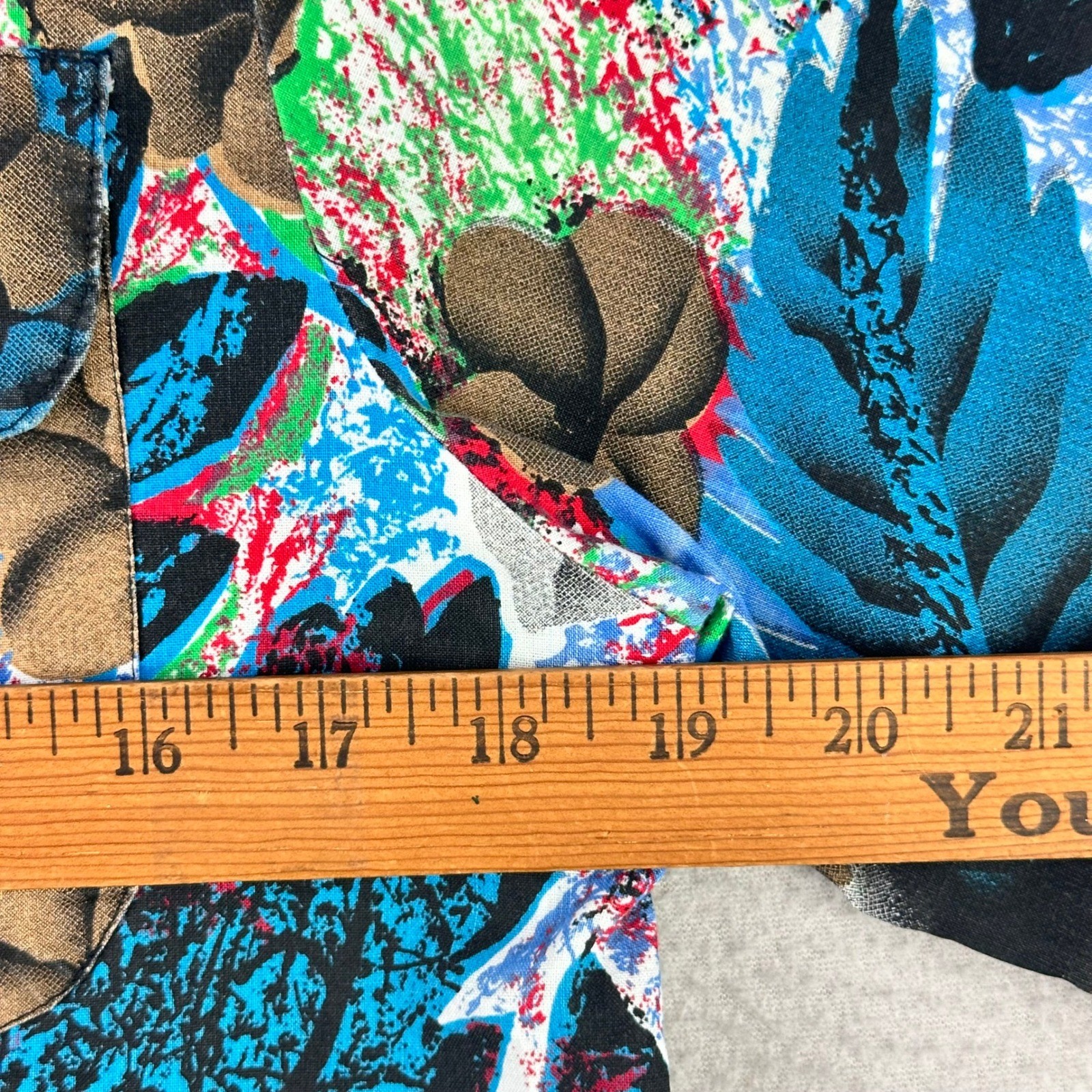 Vintage Floral Button Up Shirt Women 12 Blue Tropical Short Sleeve Lady Diplomat