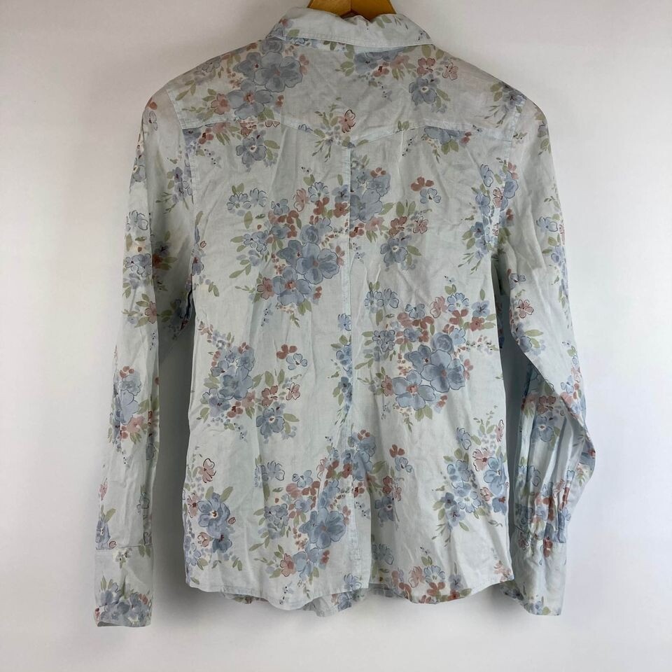 VTG Lord & Taylor Petite 8 S M Western Prairie Floral Blouse Snap Button Down