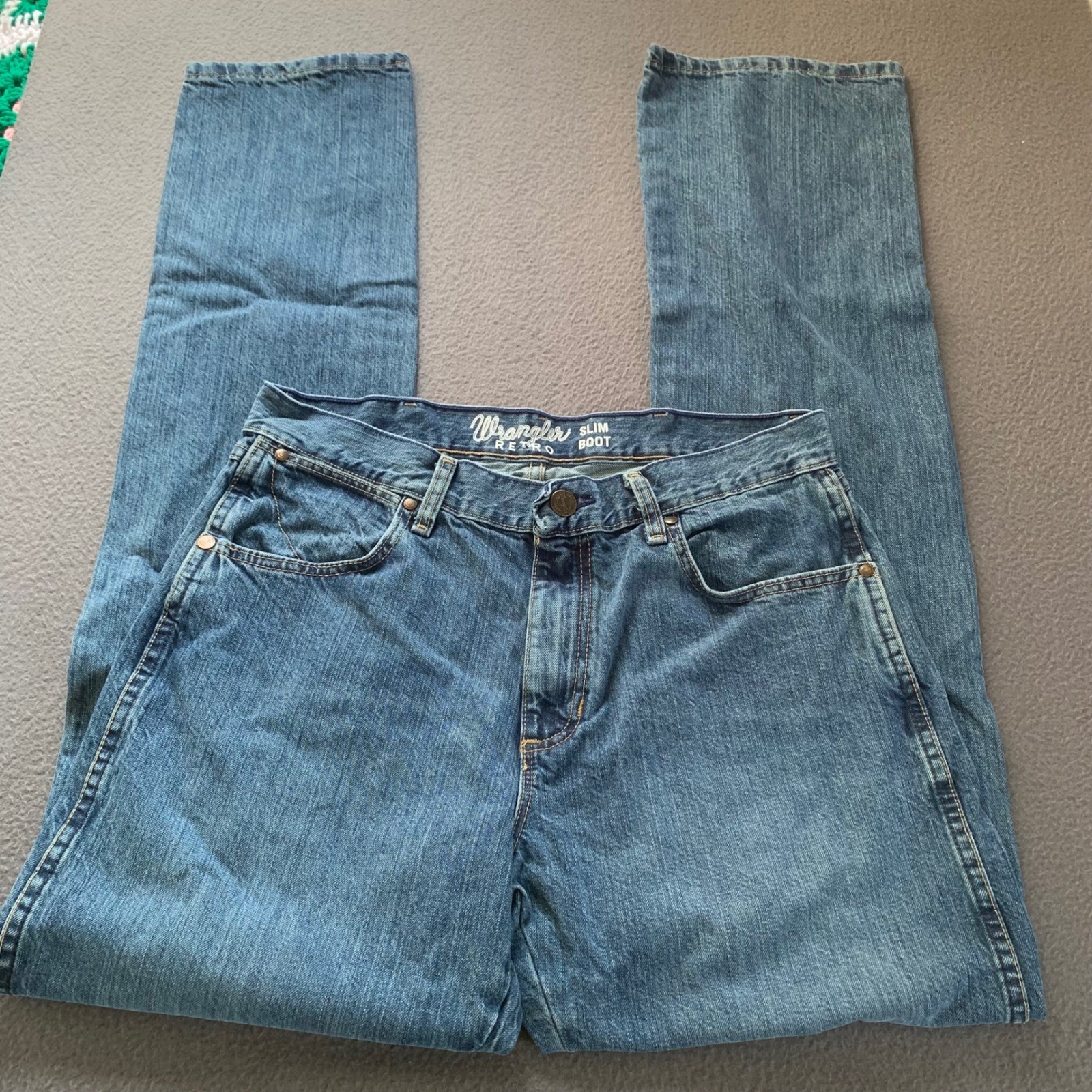 Wrangler Retro Slim Boot 33×36 Blue Denim Jeans Cowboy Ranch