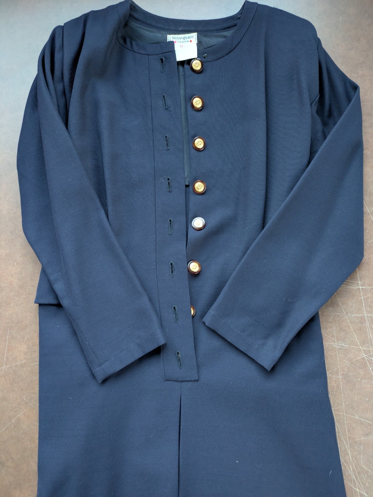 Vintage 1980s Yves Saint Laurent Rive Gauche Tunic Dress Navy Blue S/M VGUC