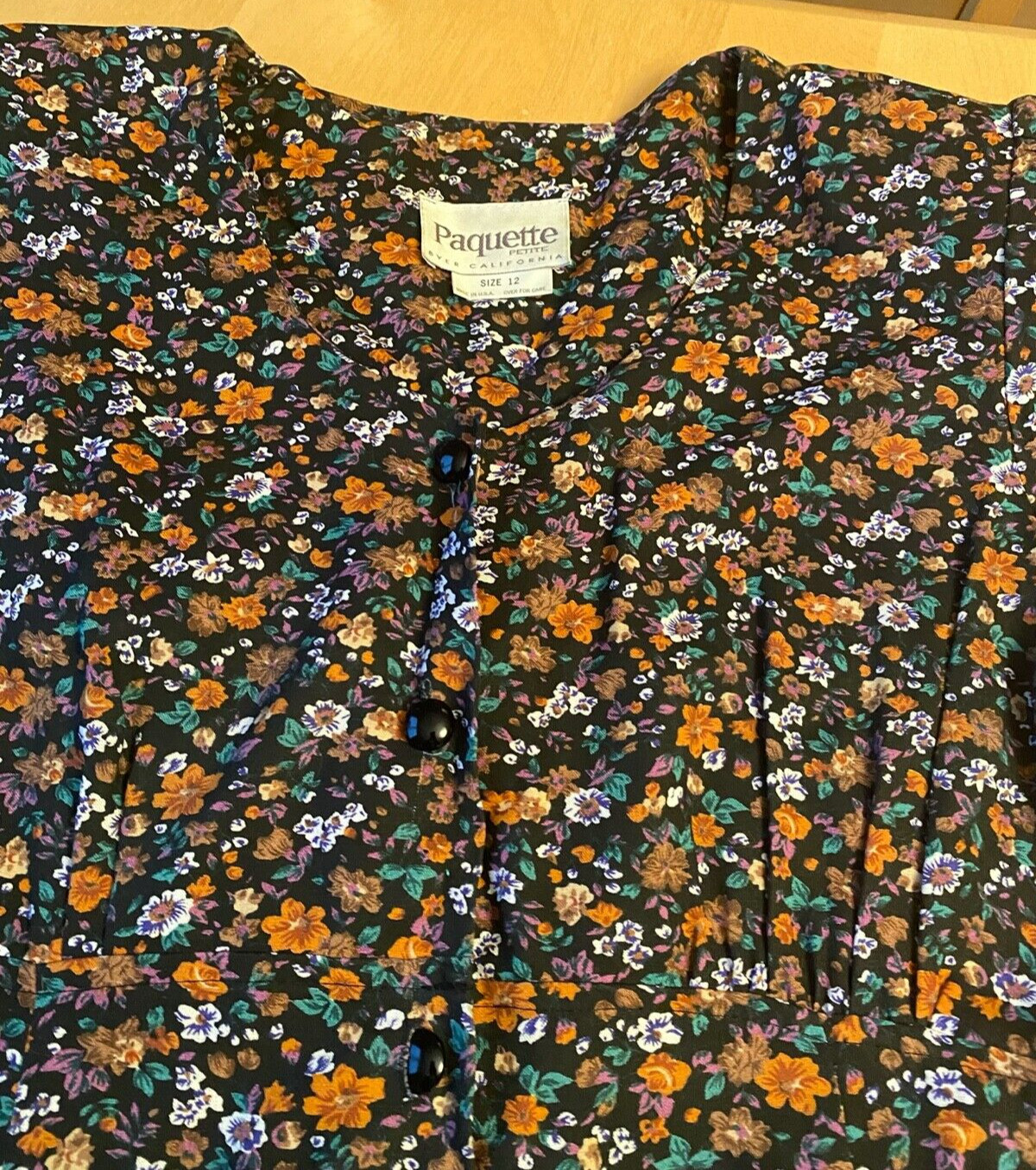 VINTAGE PAQUETTE PETITE BYER COMPANY DRESS WOMENS SZ 12 P USA MADE FLORAL MIDI