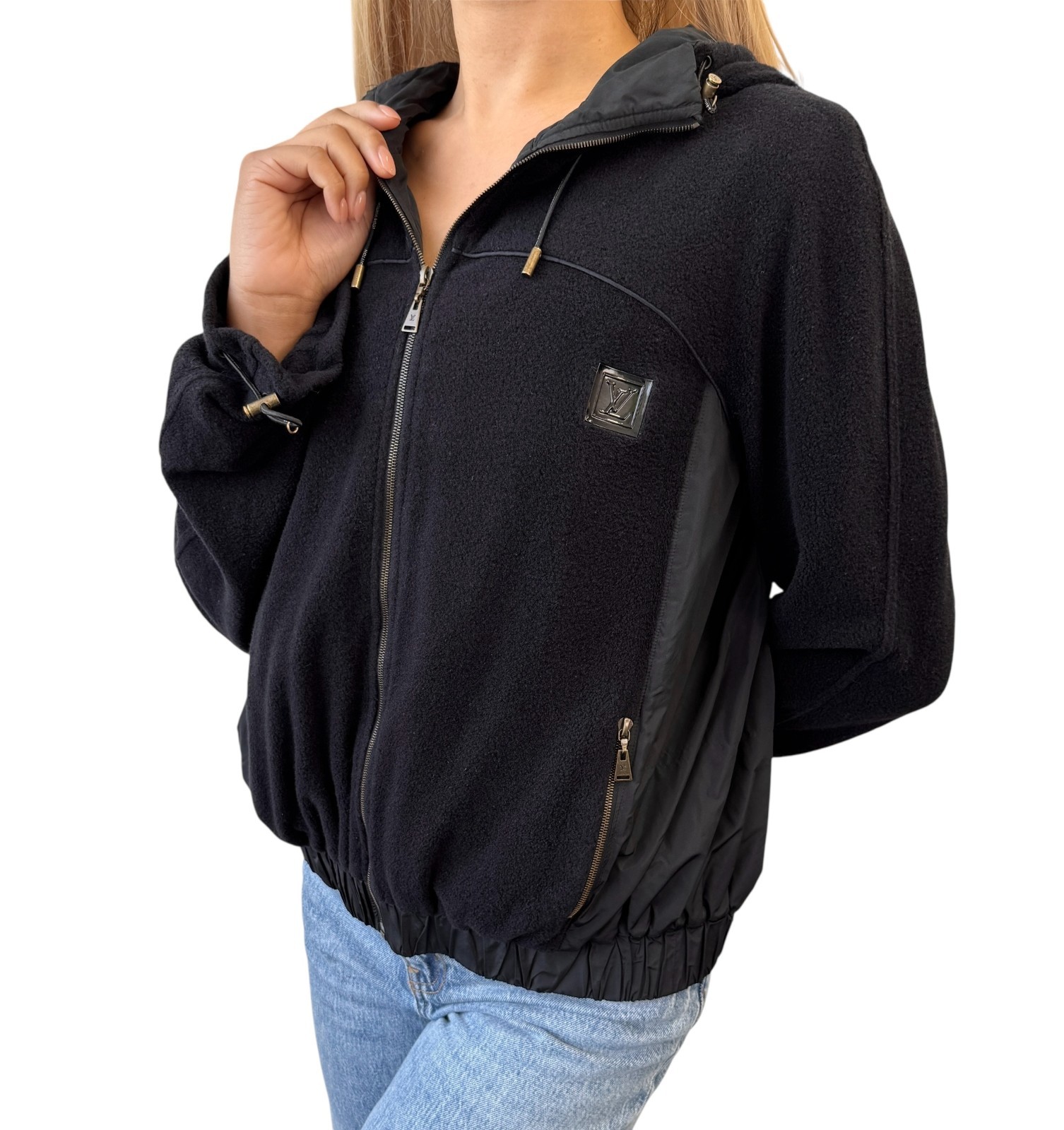 LOUIS VUITTON Vintage Logo Full Zip Up Hoodie Jacket #L Black Polyester 901792