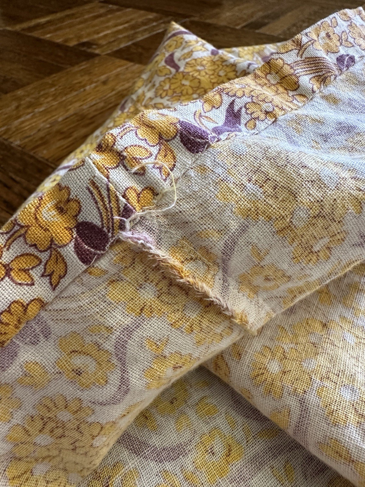 1930s 40s Feed Sack Skirt 28” Waist Yellow Floral Bows Fabric Cotton Prairie VTG