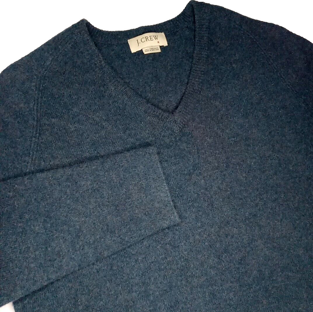 Vintage J Crew Sweater 100% Lambs Wool Womens Sz M Blue V-Neck Pullover Warm