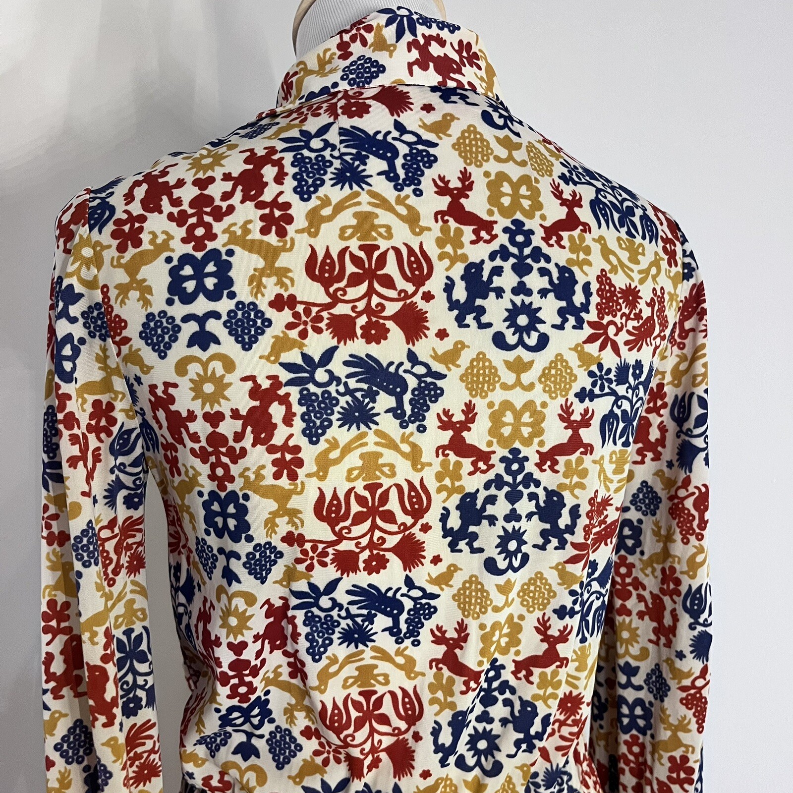 Vintage Homemade Modest Boho Peasant Dress Patterned Long Sleeve 70s
