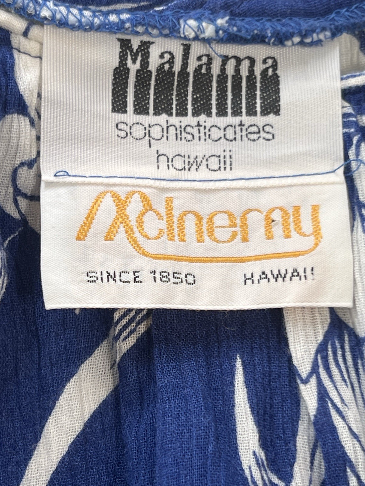 Vintage Malama Sophisticates Hawaii Midi Blue White Floral Dress Ruffle Hem S