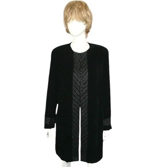 Rickie Freeman Vintage 80’s Black Beaded Silk Blend Long Sleeve Blouse Jacket 10