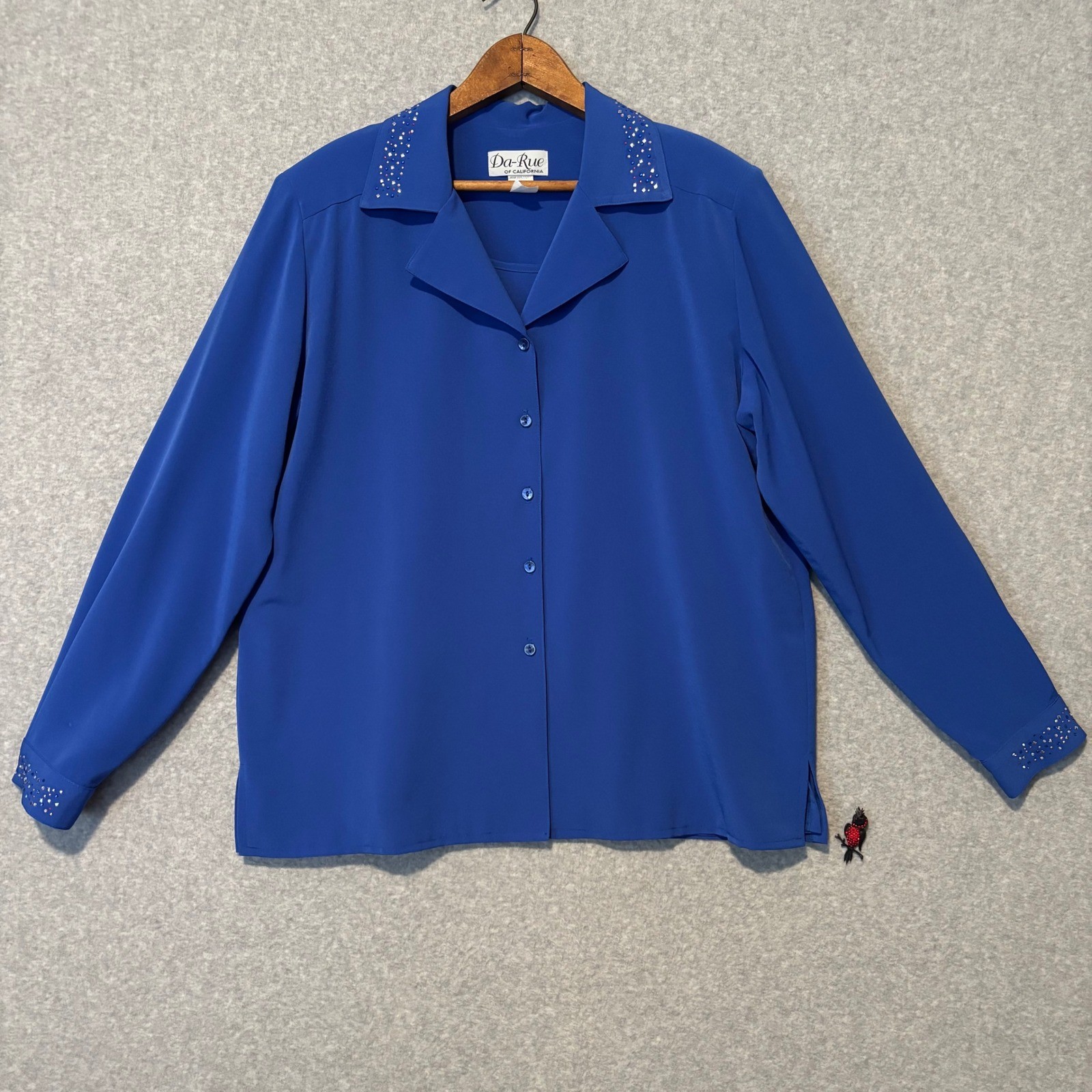 Vintage Da-Rue of California Women’s 16 Blue 2pc Rhinestone Shirt & Tank Set 90s
