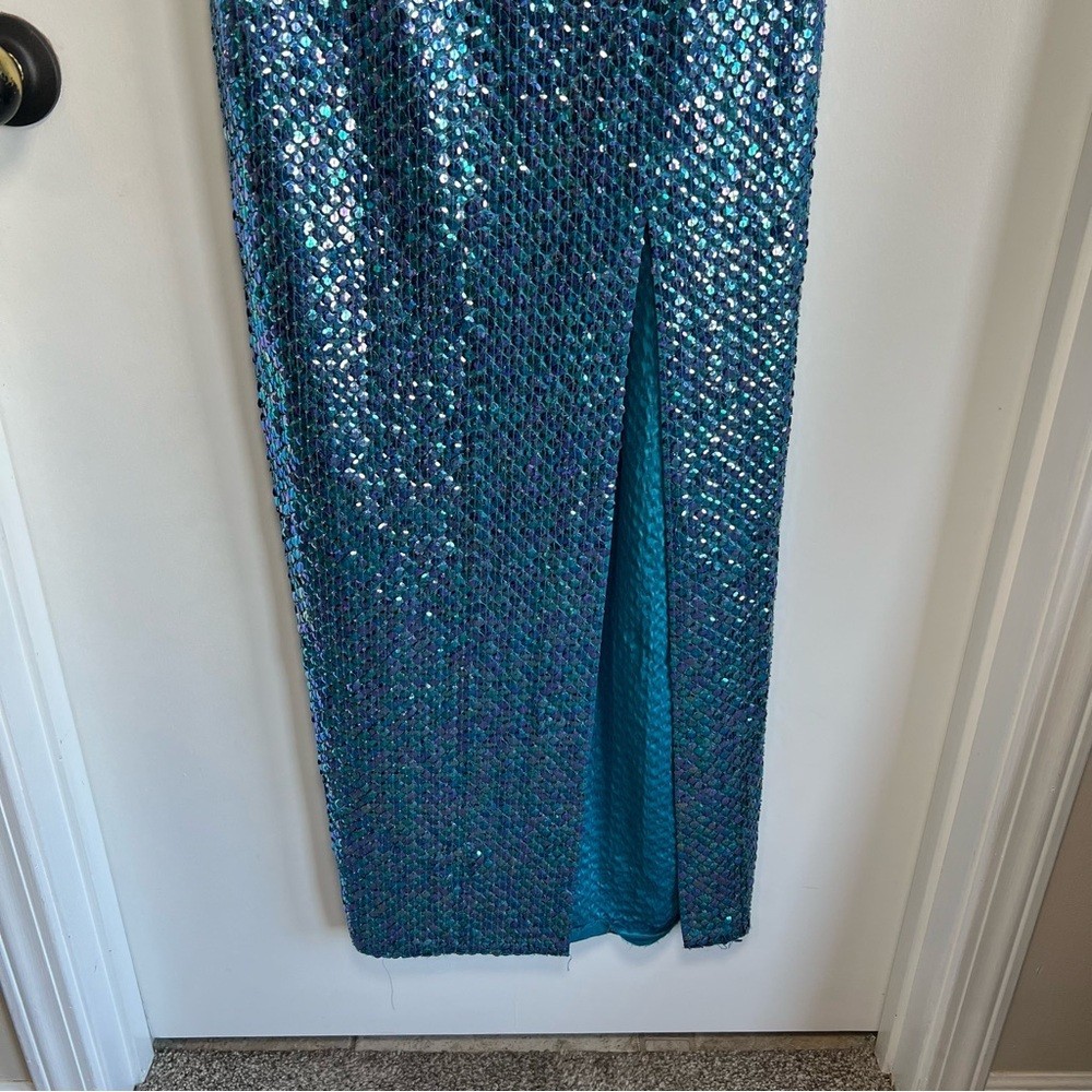 Vintage Niteline Della Roufogali Blue Purple Sequence Formal Prom Maxi Dress, 10