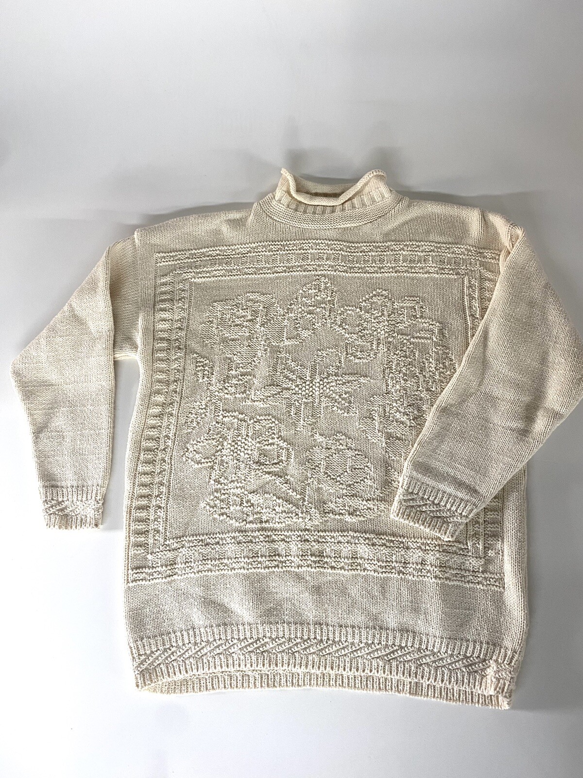 vtg Knit Street sweater-Winter Snow rolled Chunky mock neck Cream Off-White USA!