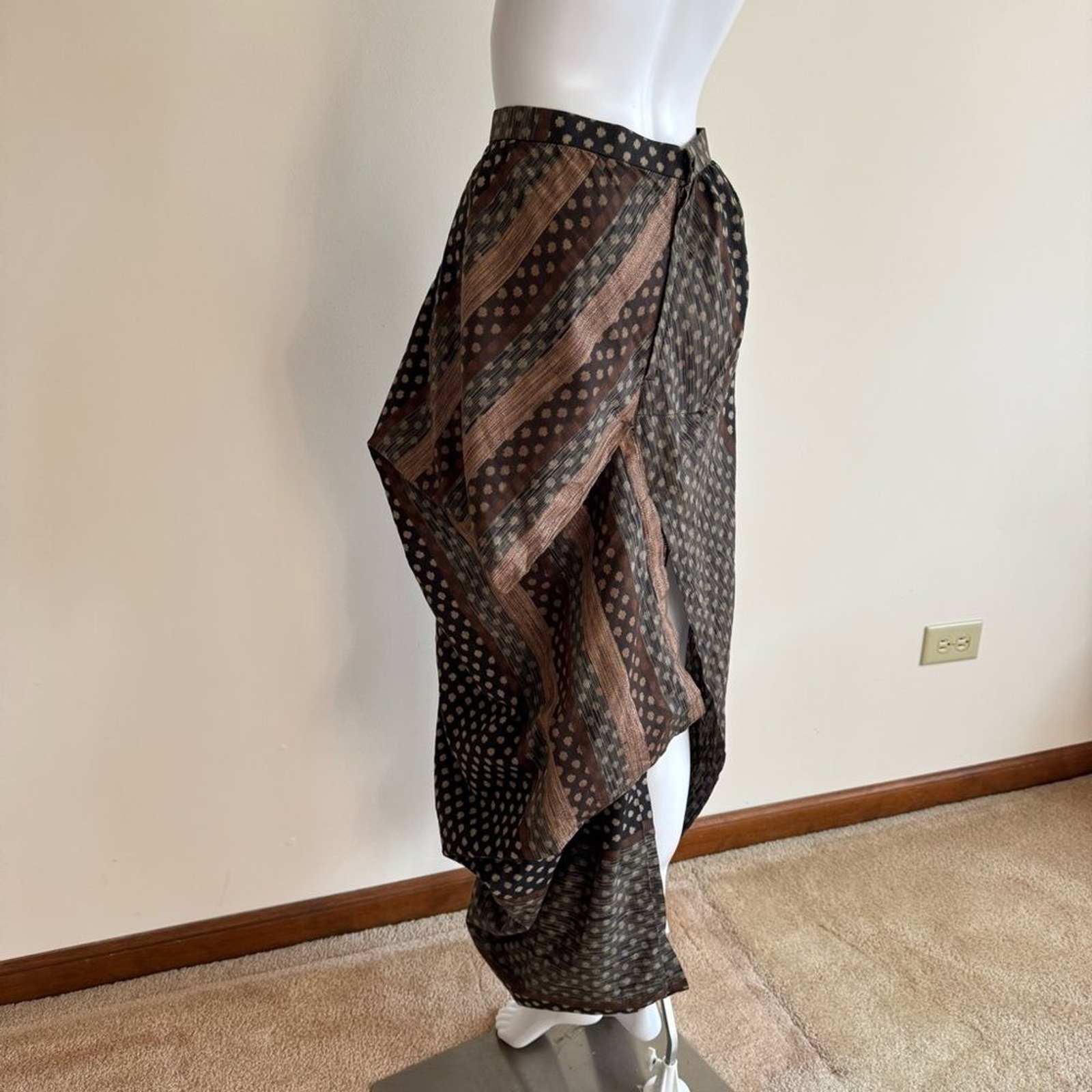 Issey Miyake Rare Runway Brown Black Asymmetric Skirt Silk Cotton Metallic