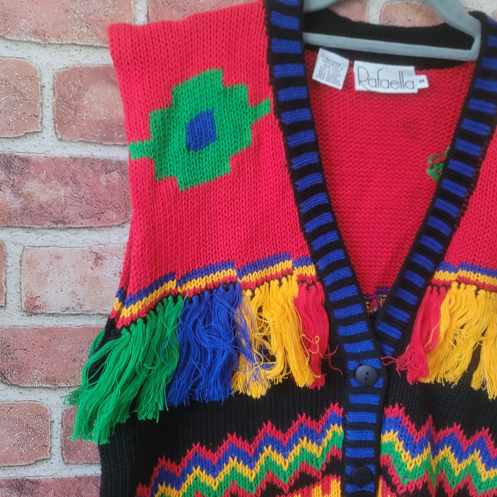Vintage 80s Hip Hop Rafaella Tassles Colorblock Sweater Vest NWT Sz Med
