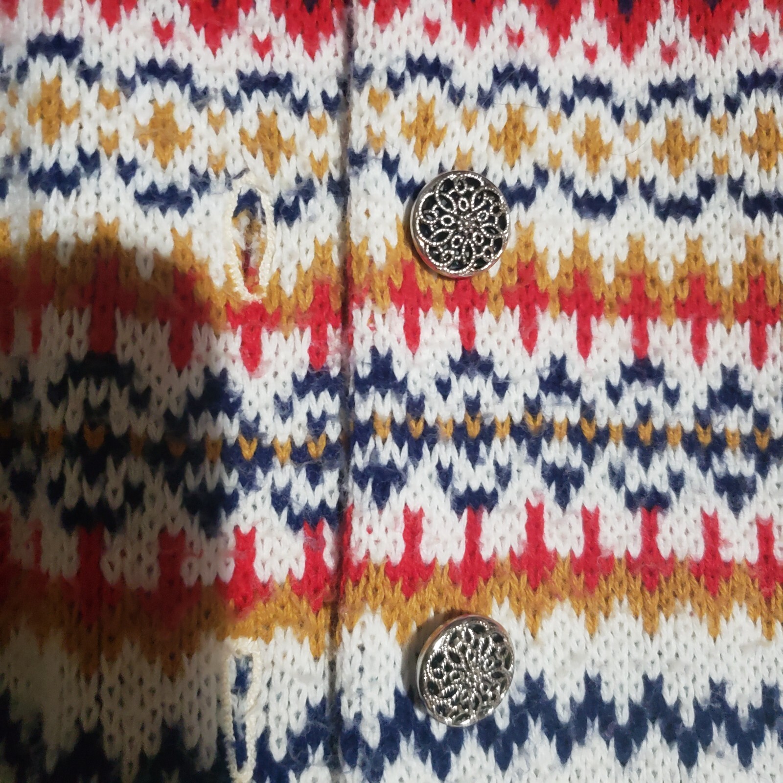 JERSILD Button Cardigan Sweater Nordic Fair Isle Women’s Acrylic USA 38 Med VTG