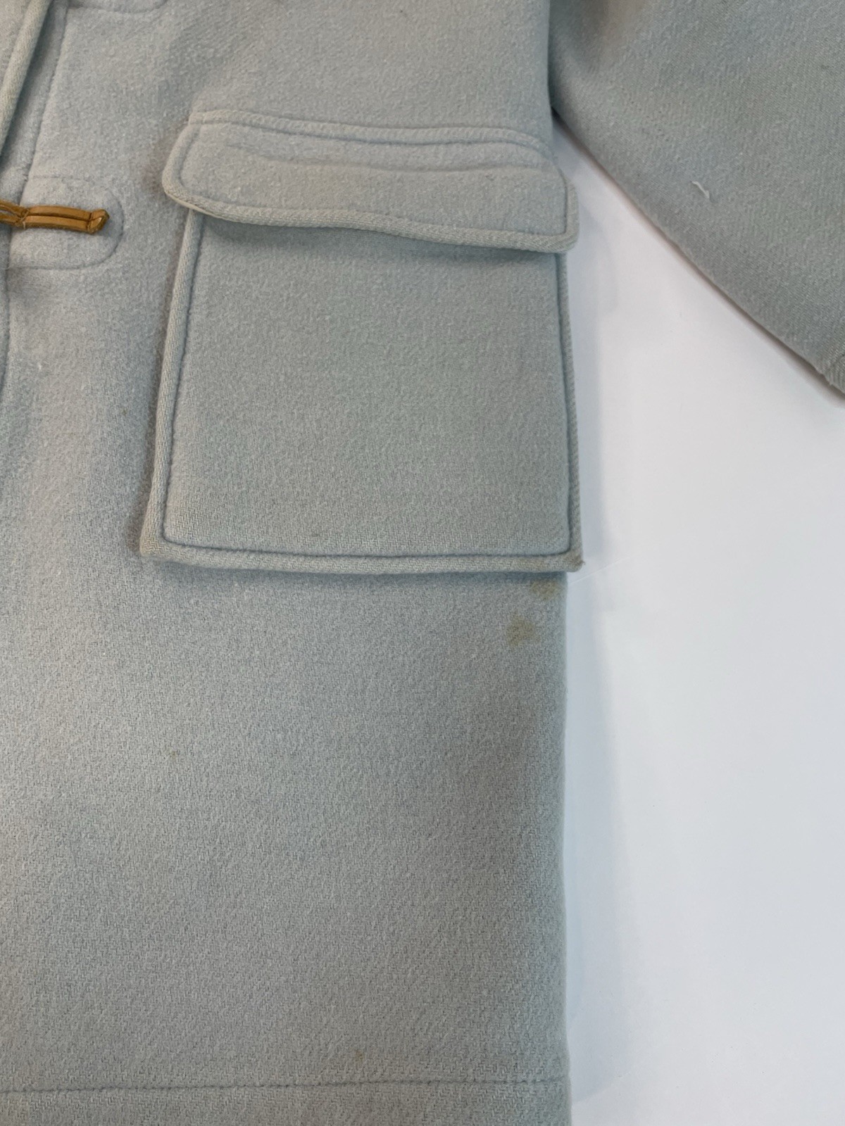 Vintage Gloverall Powder Blue Wool Duffle Coat Womens Sz 8 Hooded Toggle FLAWS