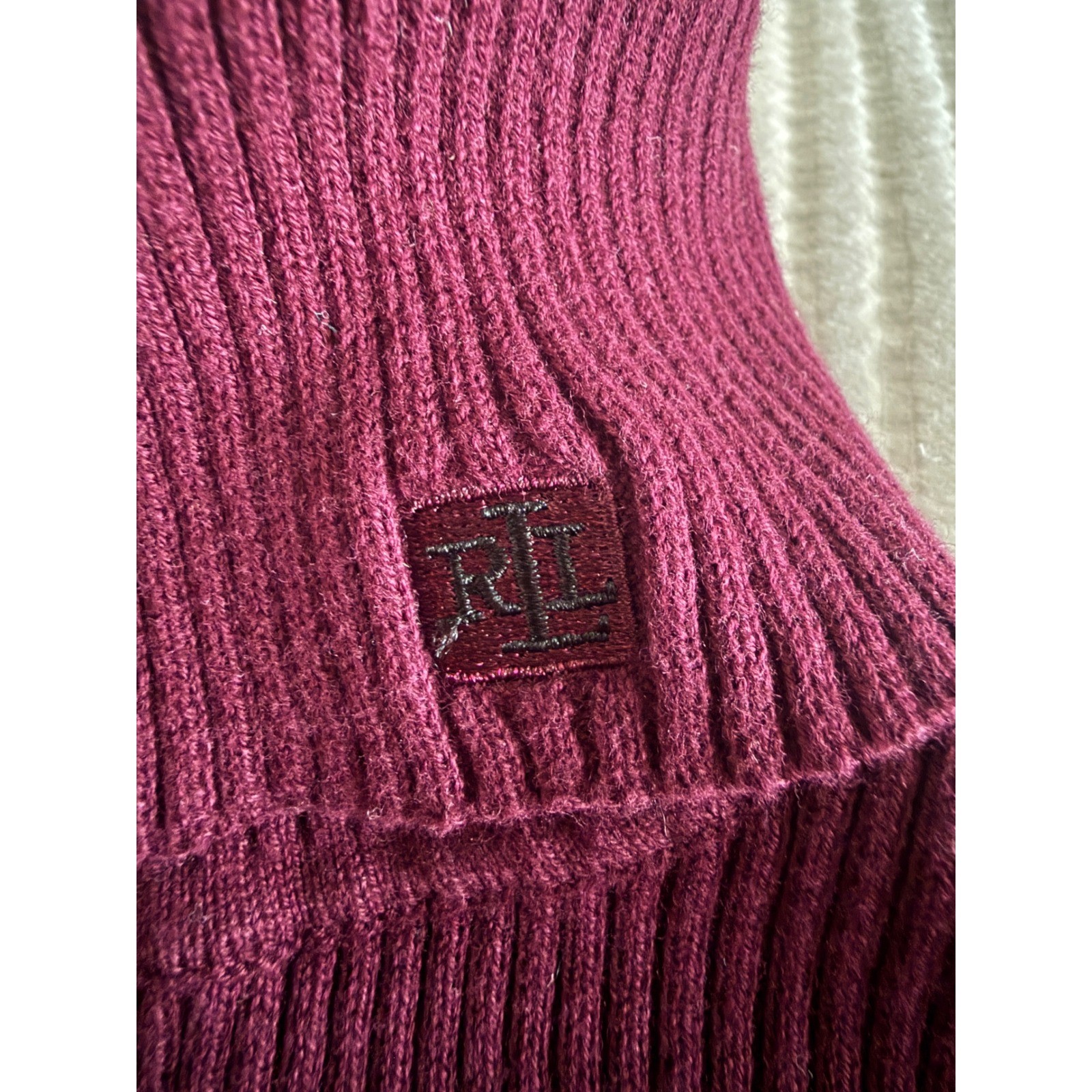 Vtg Lauren Ralph Lauren Sweater M Wine Ribbed Cotton Turtleneck Classic Preppy
