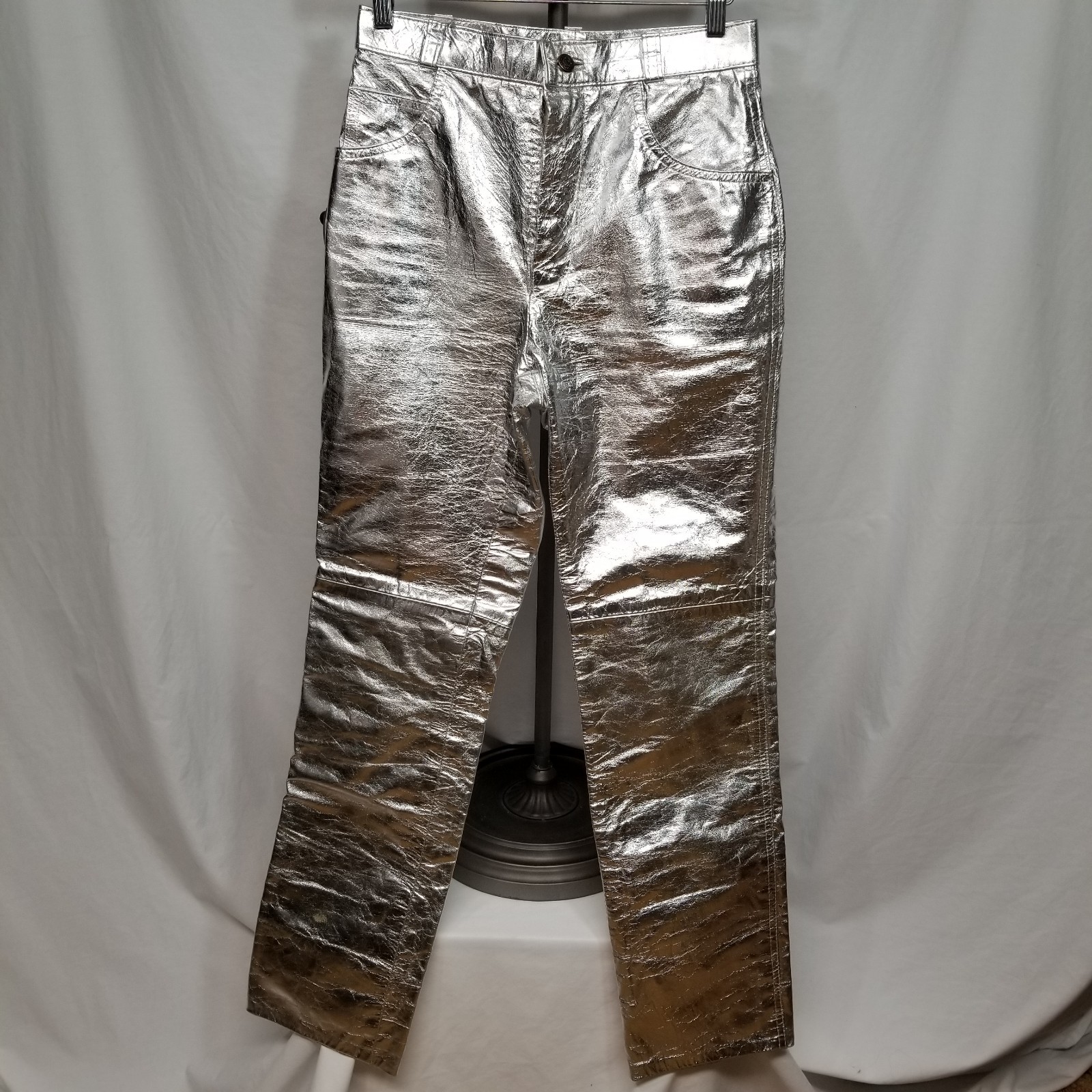 VTG Genuine Silver Leather Women’s 32 Waist Pants Vintage Retro 5 Pocket Disco