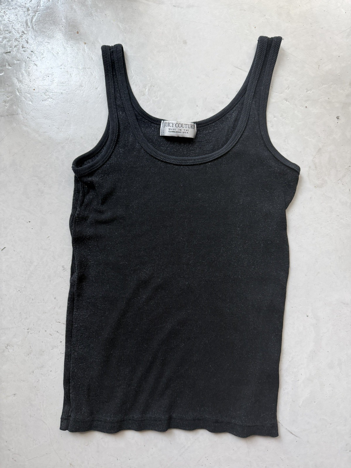 Juicy Couture y2k ribbed black grunge faded super soft tank indie skater punk LG