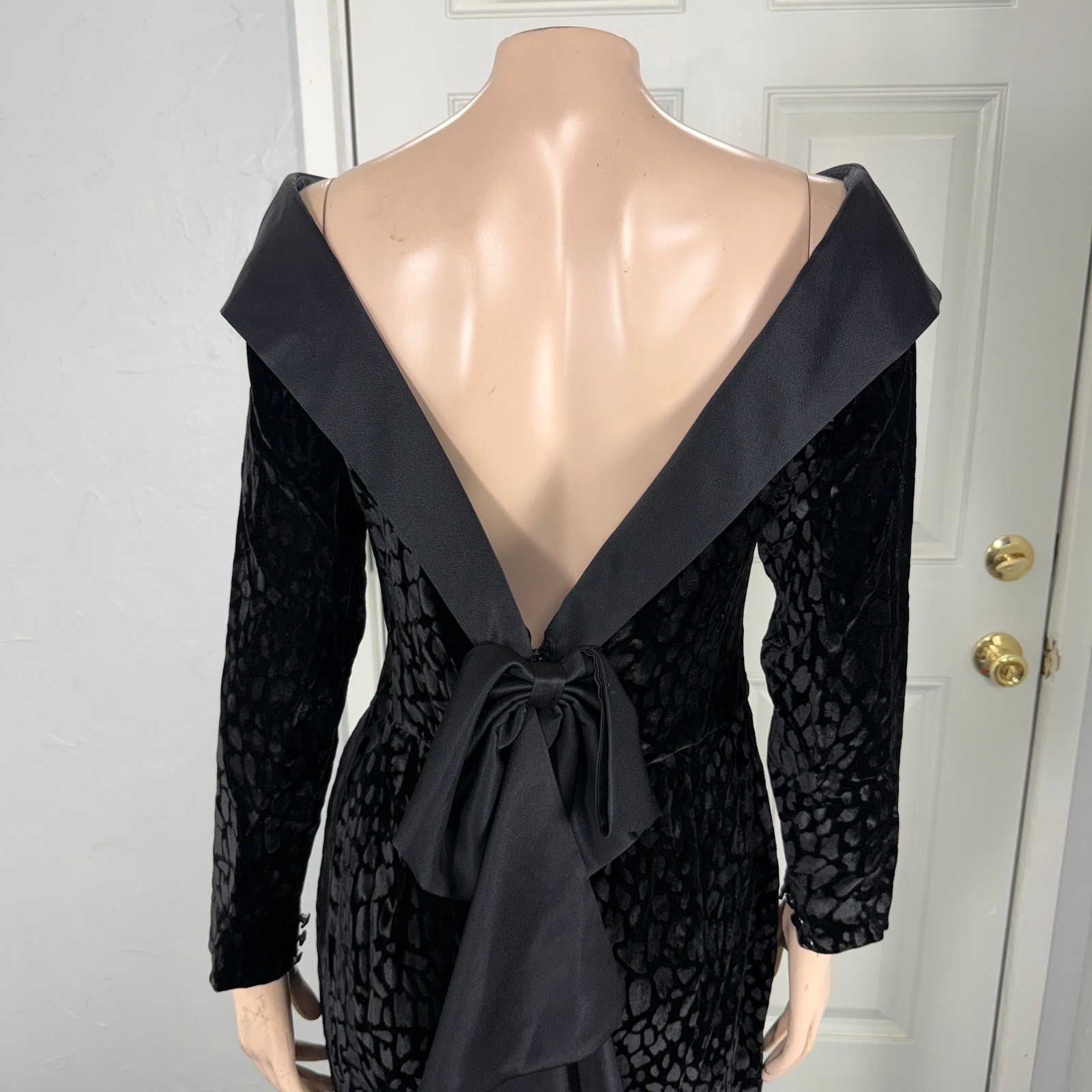 Vintage 90s 80s Tom D’Auria Dress Bow Party Formal Velvet Evening Designer Z12