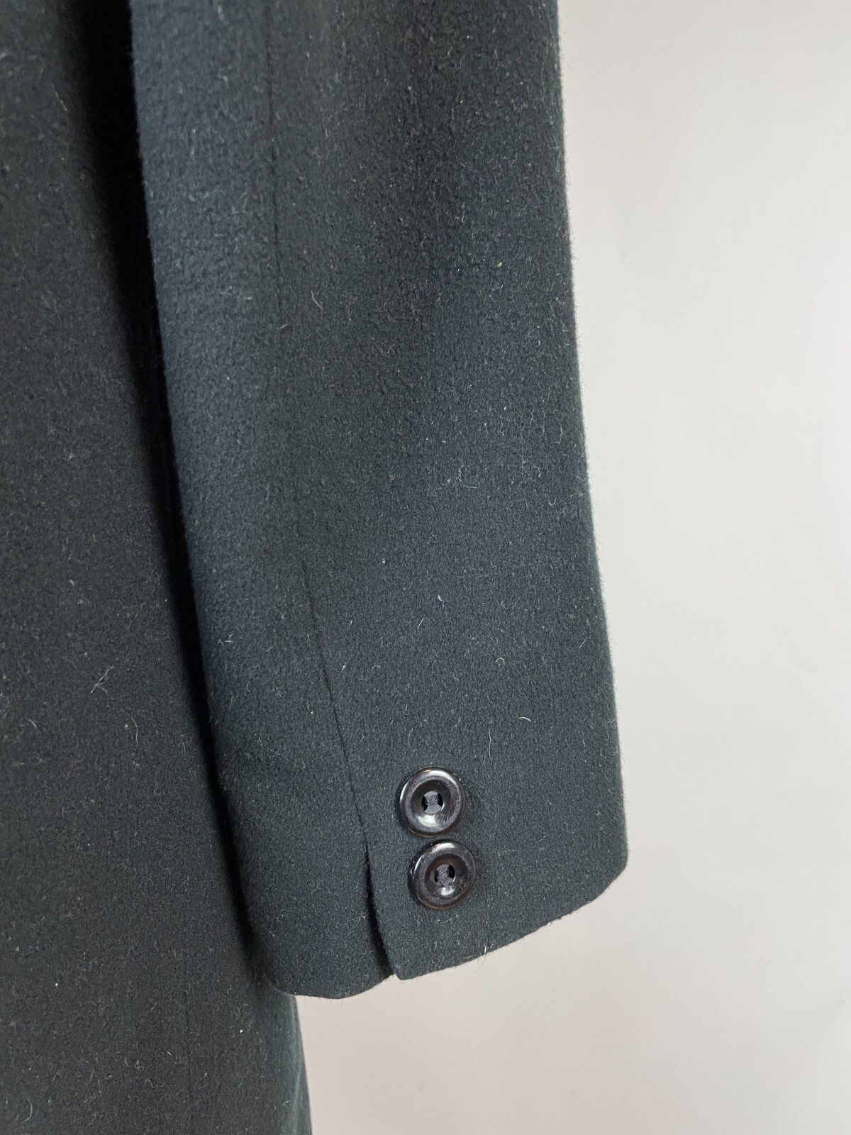 Vintage 80s SCAASI black 100% merino wool + Lamb Fur trim Heavy Coat 4, LINT