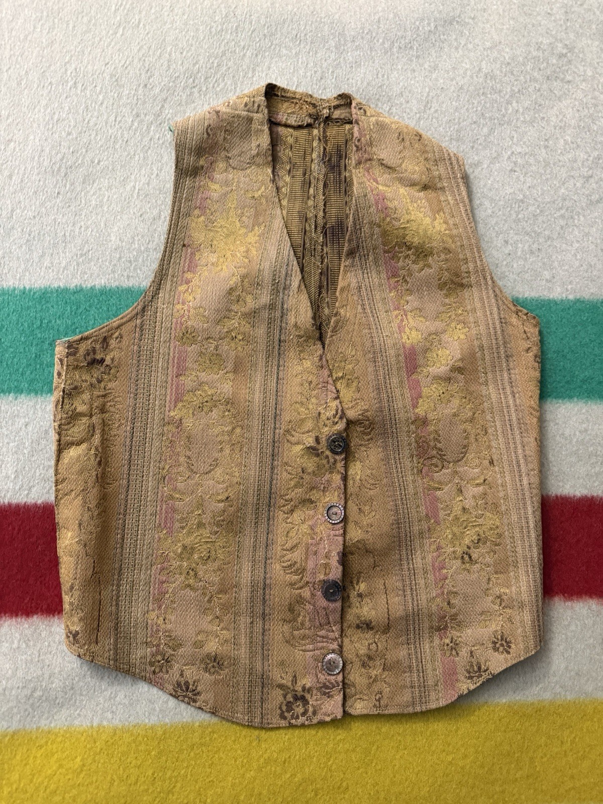 Vintage Early 1900s 1910s 1920s Handmade Tapestry Vest Extra Extra Small XXS