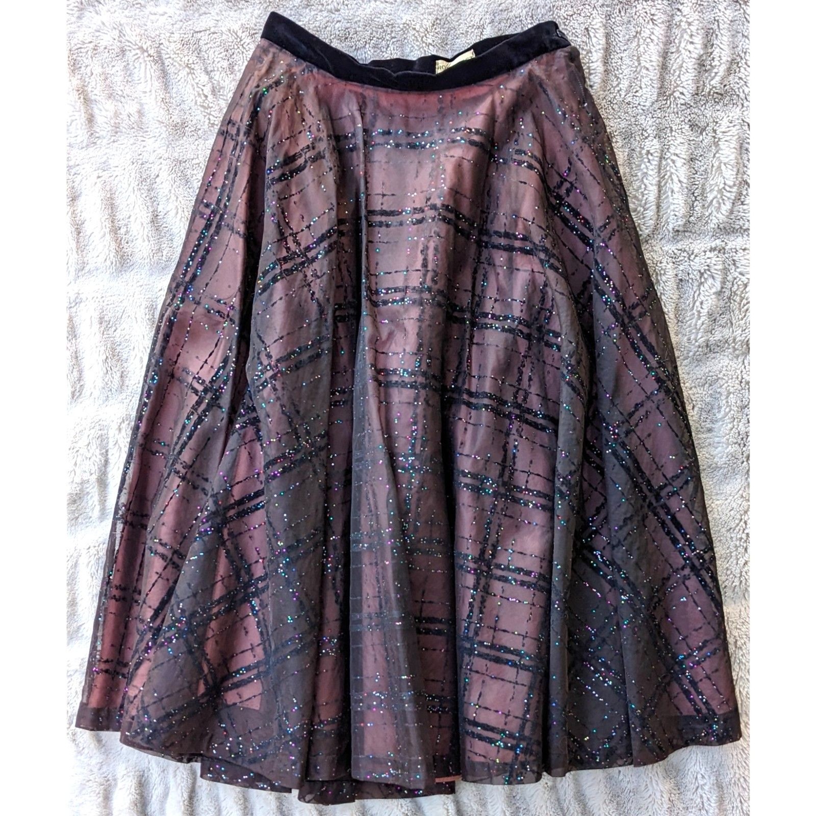 VTG Velvet Flocked Organza & Satin Glitter Embellished Evening Circle Skirt, 2/4