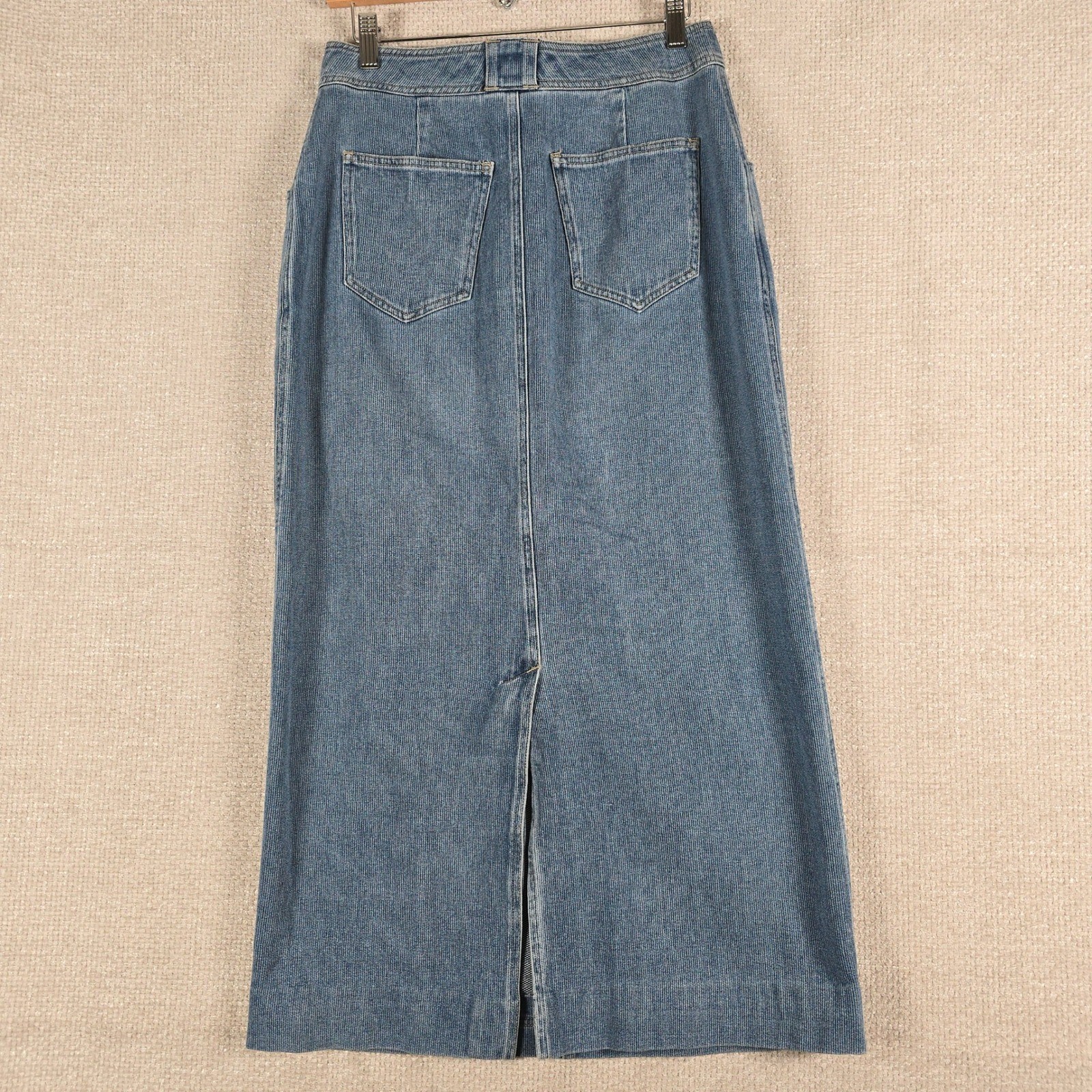 Vintage St Johns Bay Denim Maxi Skirt Blue Textured Cotton Size 8 28W 35L
