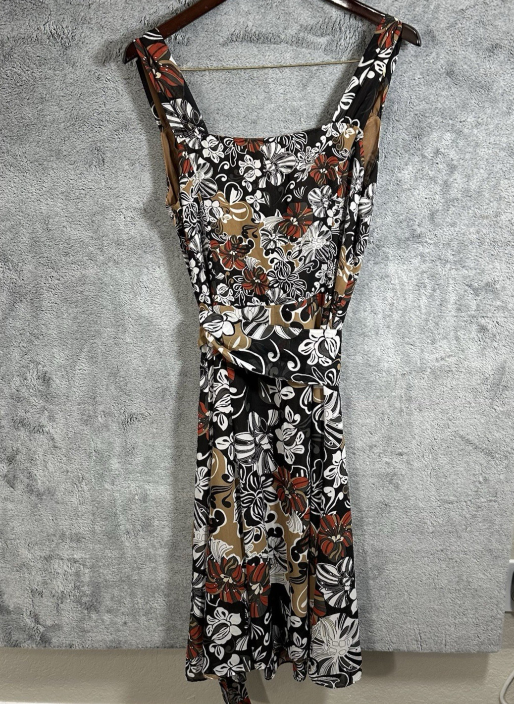 Vintage Crisca Women’s Dress US 40=Size 8/10 Floral Neck Beaded Flowy Retro Boho