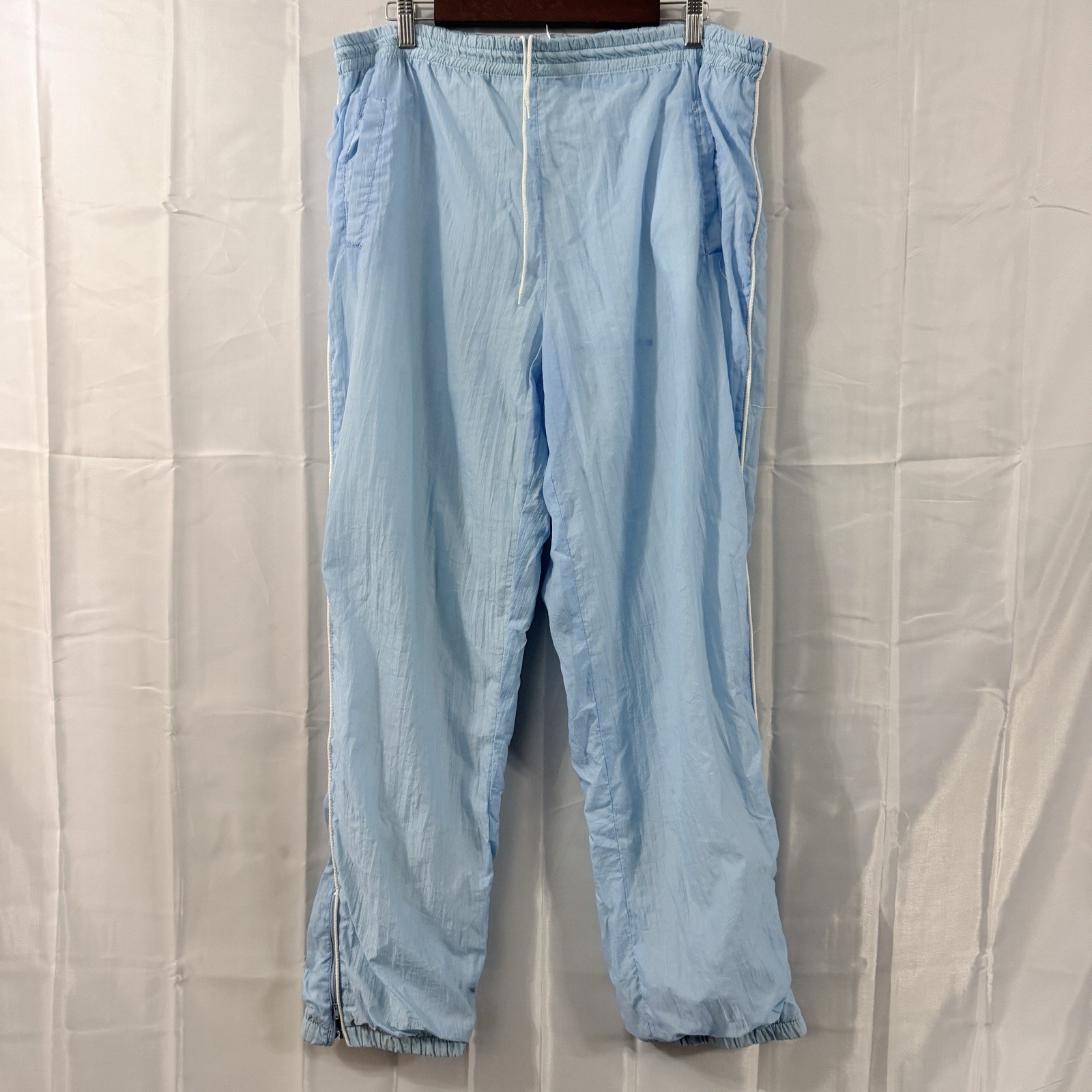 Vintage 80s Womens Set Powder Blue Track Wind Suit Joggers Crest Retro Party L *