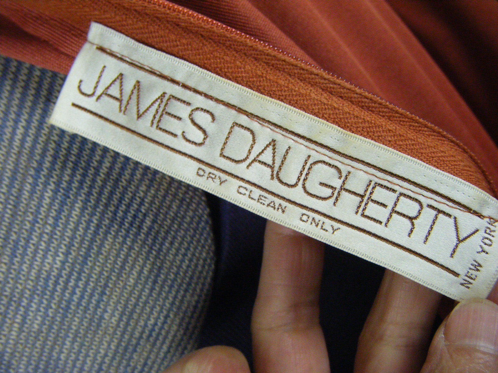 JAMES DAUGHERTY Vtg 70s Brown Knit Dress w/Antique Lace Collar & Cuffs-Bust 40/M