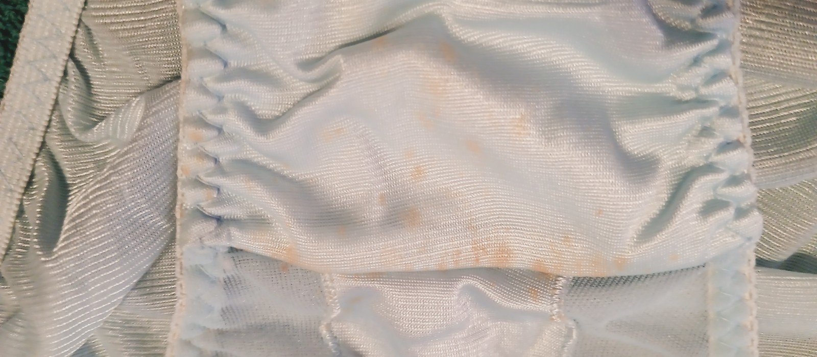 GREENCO MAID VINTAGE PANTIES sz 6 BLUE HI-CUT SATIN w-LACE ON LEGS-STAINS #17-11