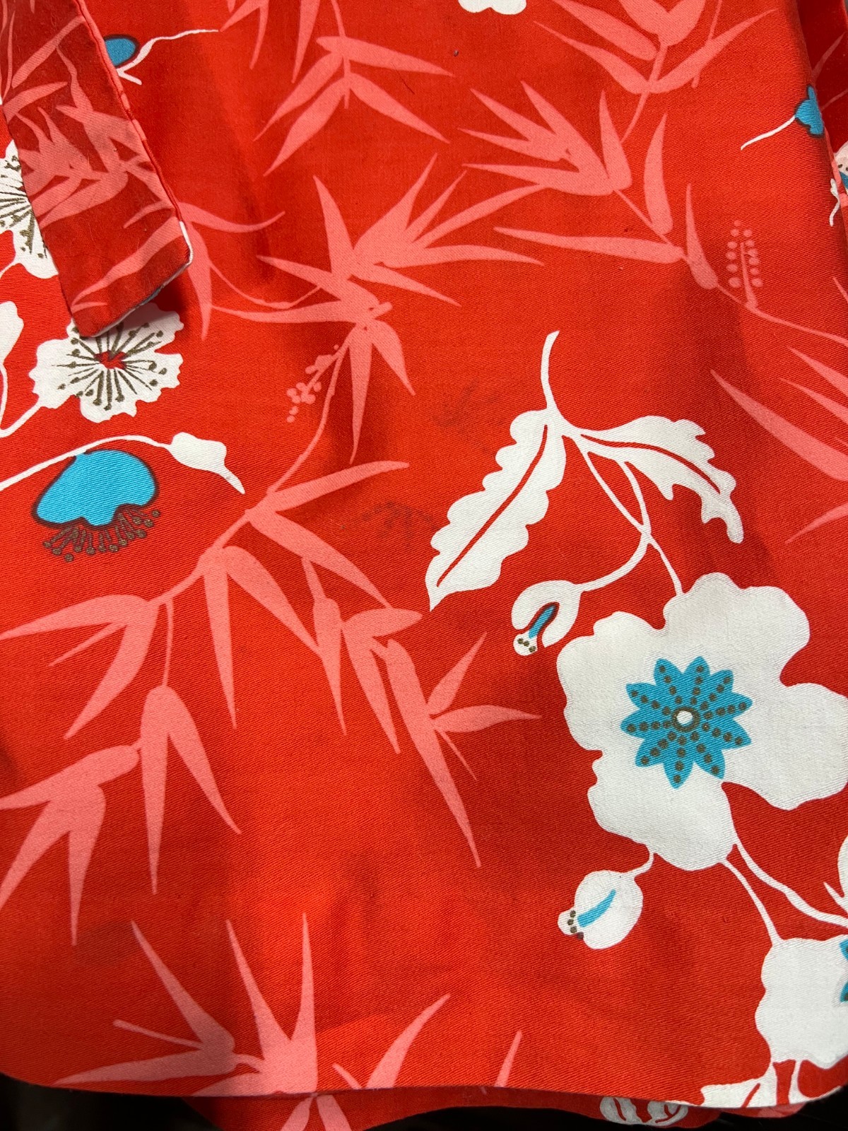 Sz M Vtg 70s Maxi Dress Cross Tie Coral Floral Polished Cotton Center Split