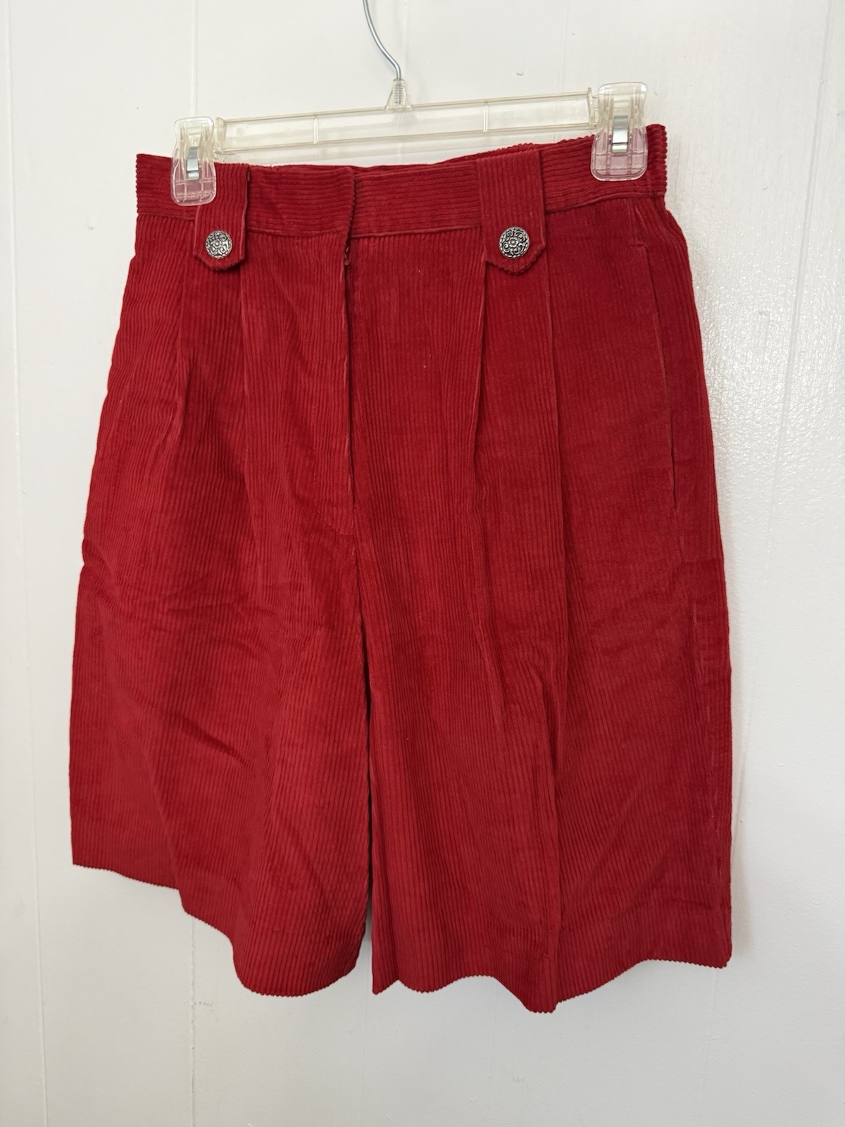 Vintage David Brooks Red Corduroy Wide Leg Shorts Sz 8 USA High Waist Y2K Preppy