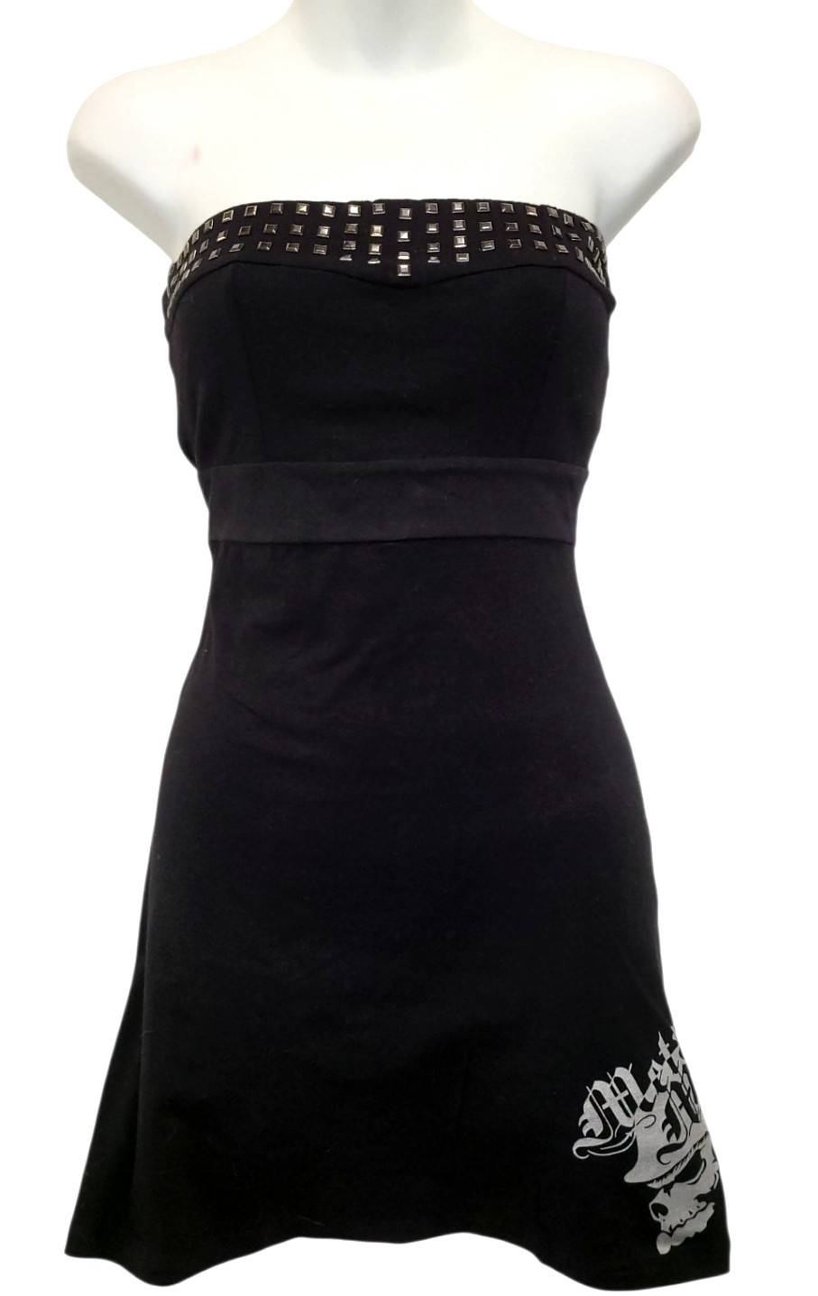 Vintage Y2K METAL MULISHA Women Black STUDDED Tube Top Short Skirt Mini Dress S