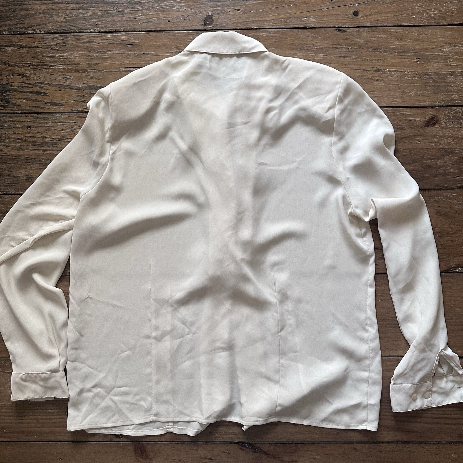 Vtg 80s Christie & Jill Blouse 14T White Lace Jabot Ruffle Secretary Romantic