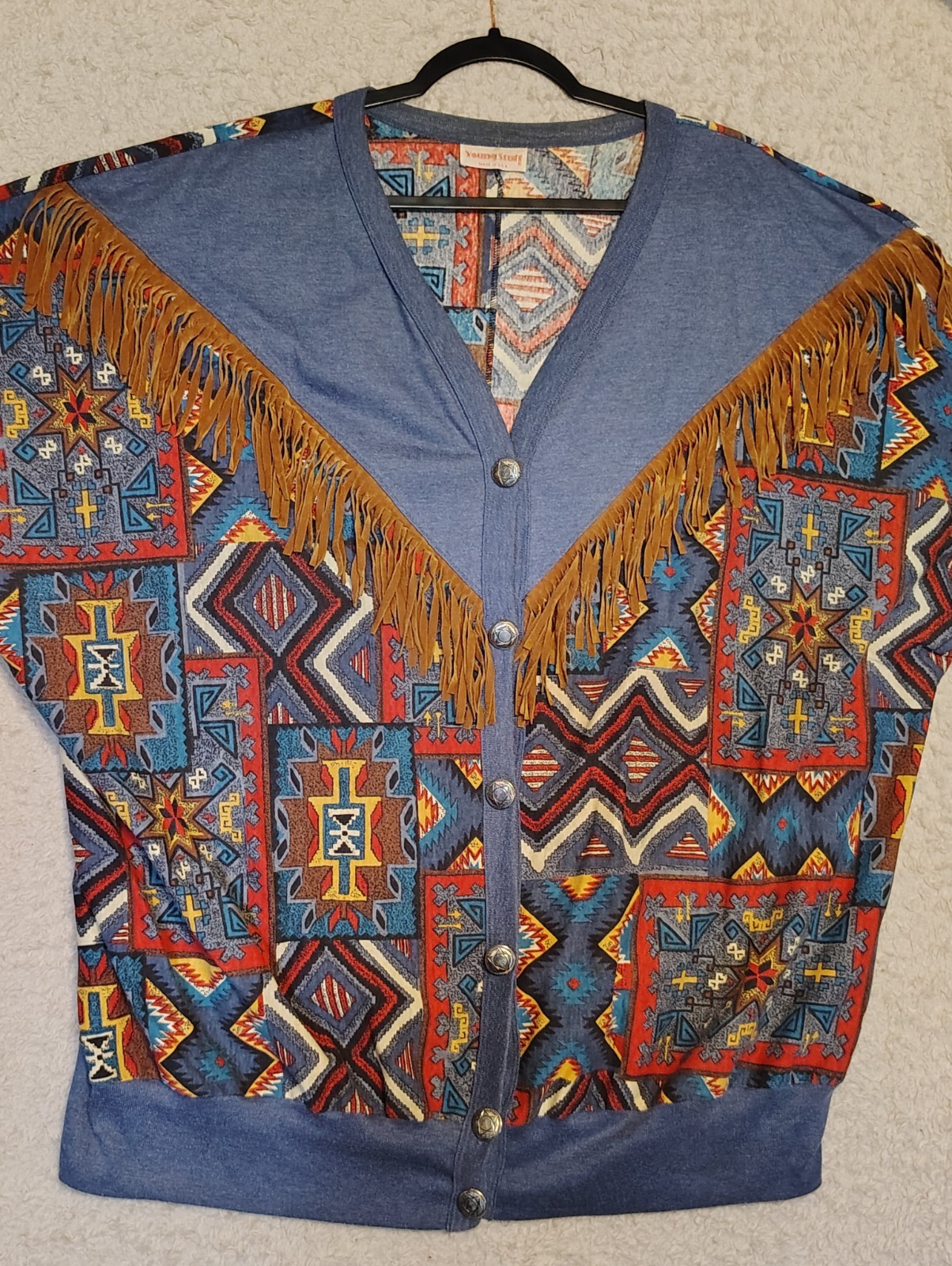 Young Stuff Vintage 80s Southwest Cowgirl Cardigan Suede Fringe L-2XL