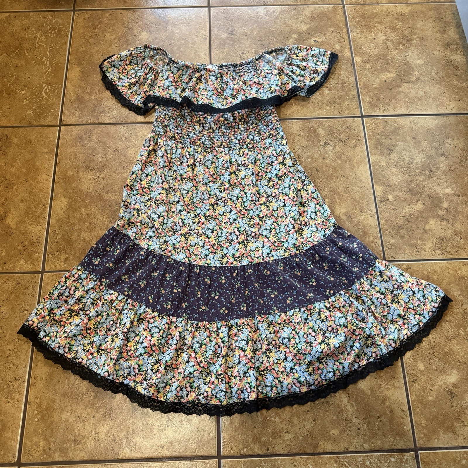 VTG Prairie Boho Dress Calico Floral Print Hippie Gunne Sax 1970s Size ? Trolley