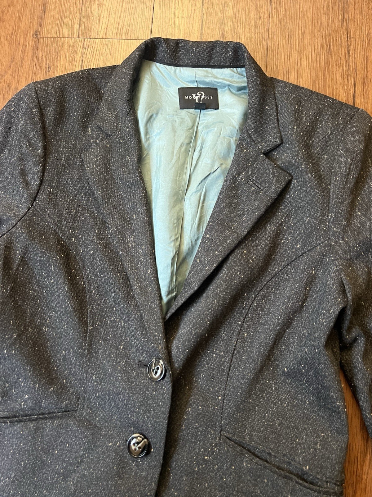Vintage Y2K Blazer Size 10 Womens Gray Tweed 3/4 Sleeve Jacket Career Bubble Hem