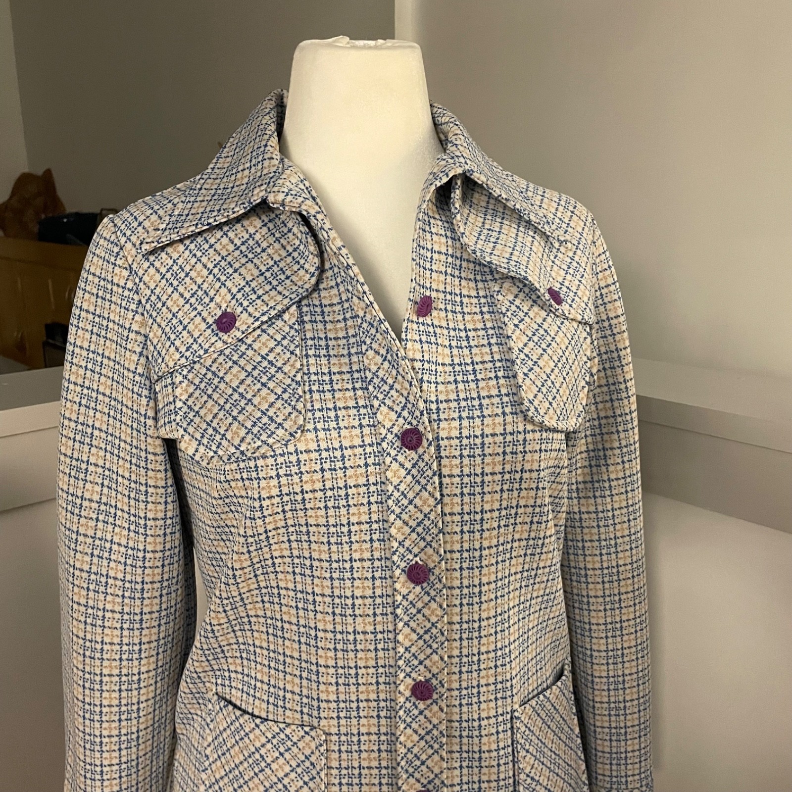 Vintage 1970s 2-Piece Leisure Suit Women’s Knit Plaid Large 10-12