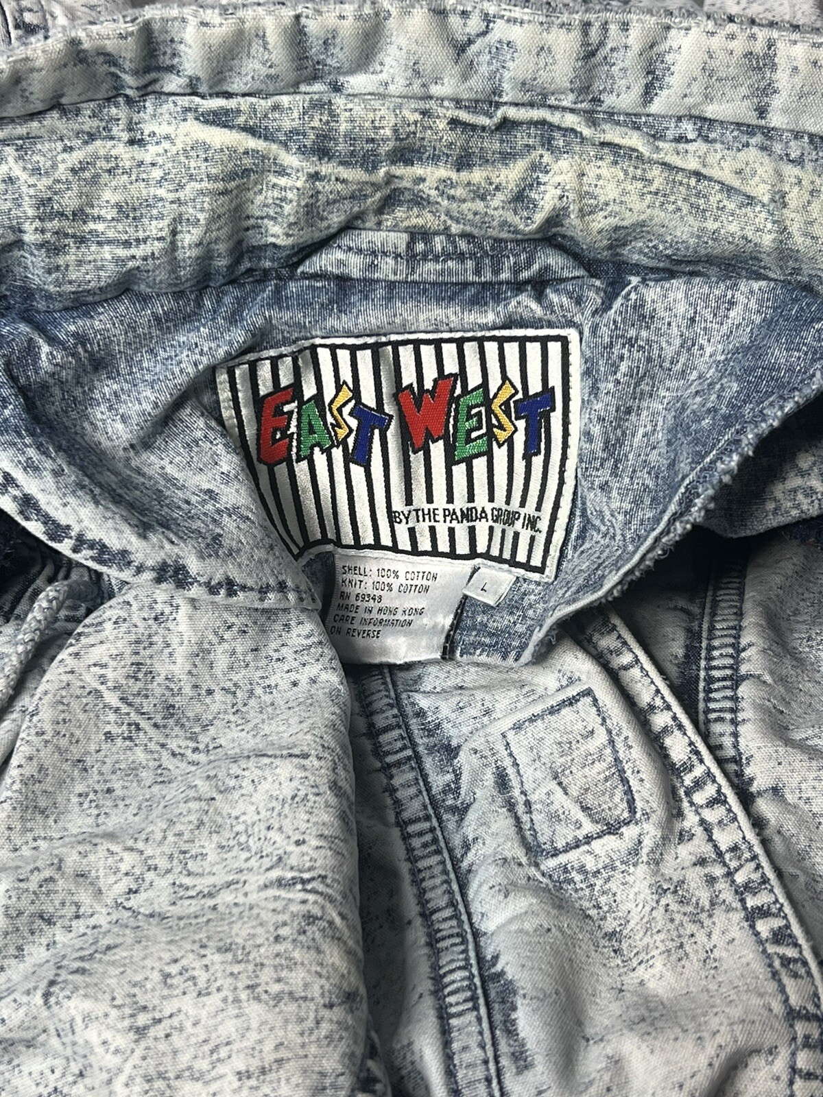 Vtg East West Coat Jacket Womens Lrg. Denim Stone Acid Wash 80’s Streetwear Y2K